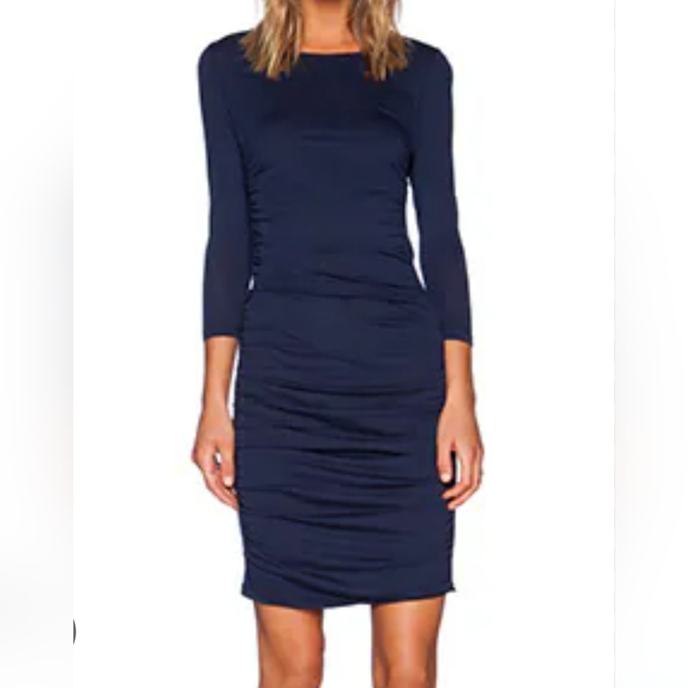 Bobi Los Angeles modal jersy ruched midi dress in soldier blue large